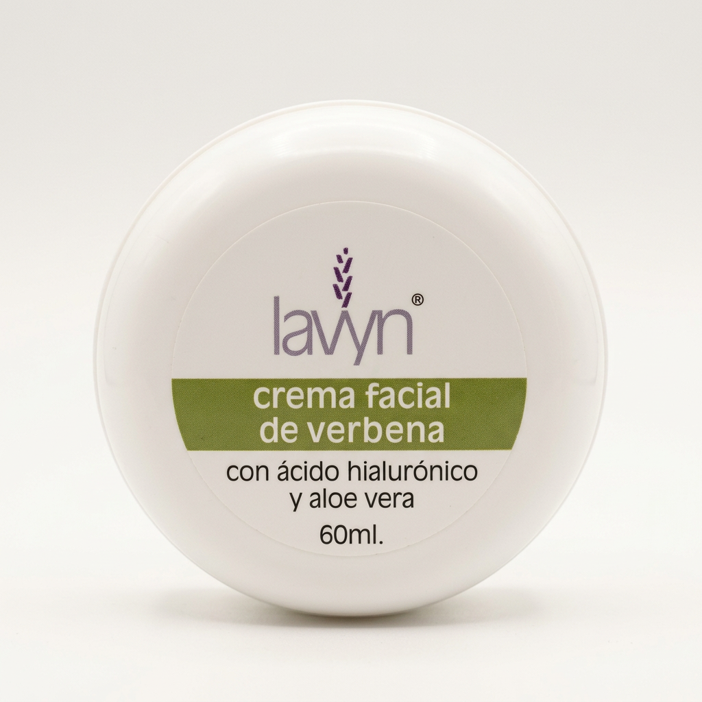 Crema Facial de Verbena Lavyn de 60 ml con fondo claro y encuadre cuadrado