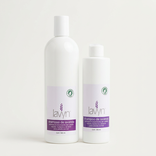 Portada del Shampoo de Lavanda Lavyn de 250 y 500 ml con fondo claro