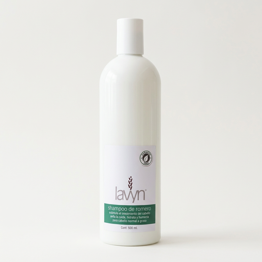 Shampoo de Romero de 500 ml con fondo claro uniforme
